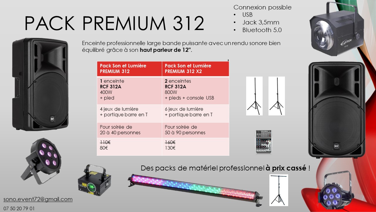 Système Sonorisation Pack Complet 2200W Enceintes + Subwoofer USB/BLUETOOTH  -1512 - Portique support T-Bar DJ 4 effets LED